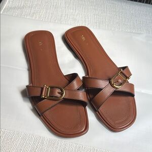 ZARA Brown Leather Slide Sandals